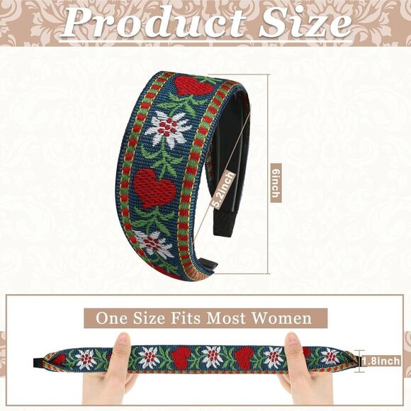 9 Pack Boho Embroidery Headbands for Women Bohemia Floral Wide Hair Accessories